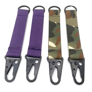 YYX Custom Black purple camo Blank Plain Keychain carabiner Wrist Nylon Strap Short Lanyard with Eagle Buckle