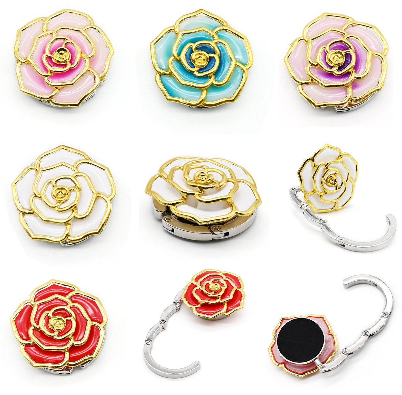 Creative Fashion Design Rose Shape Handbag Folding Table Hook Foldable Purse Hook Bag Hanger