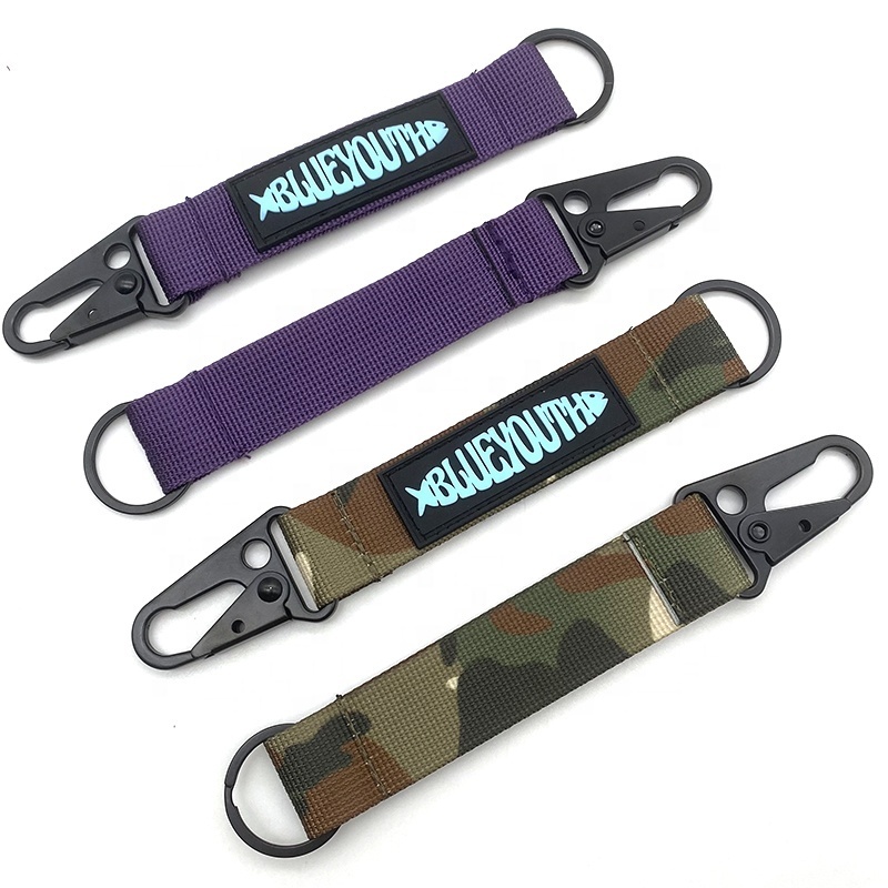 YYX Custom Black purple camo Blank Plain Keychain carabiner Wrist Nylon Strap Short Lanyard with Eagle Buckle