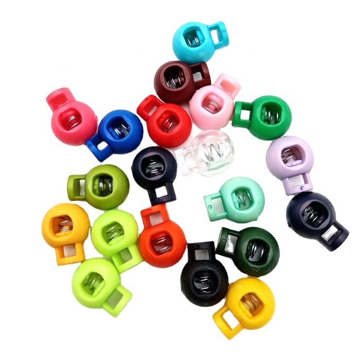 Wholesale adjustable plastic double cord lock end bag cord spring plastic stopper cord stop