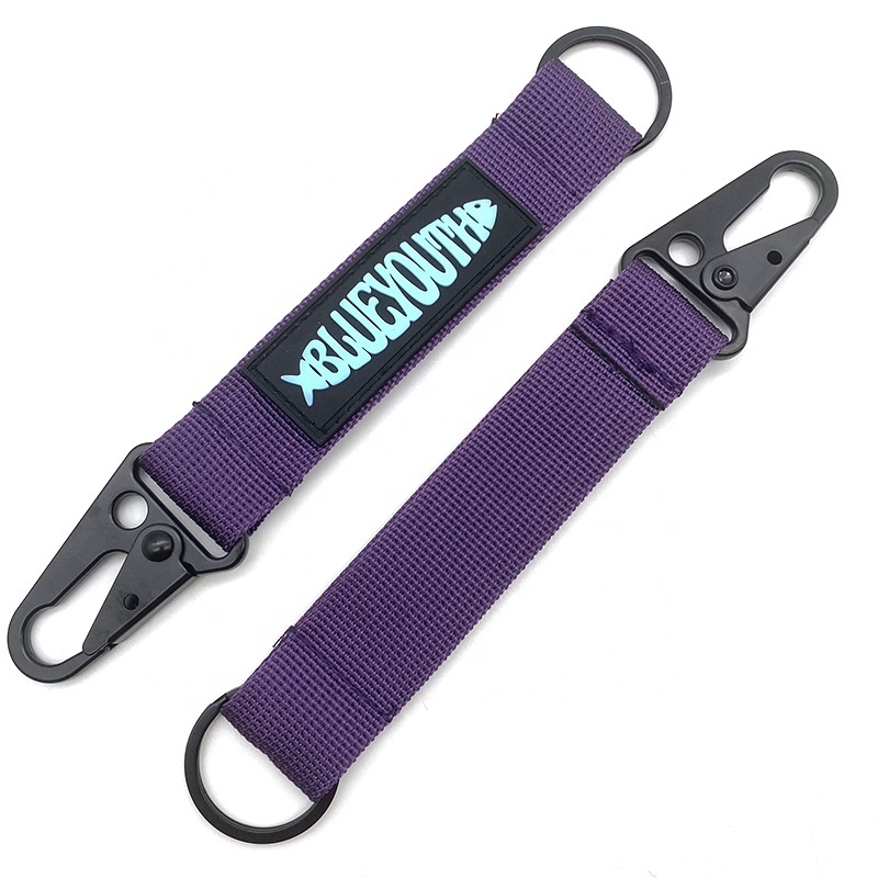 YYX Custom Black purple camo Blank Plain Keychain carabiner Wrist Nylon Strap Short Lanyard with Eagle Buckle