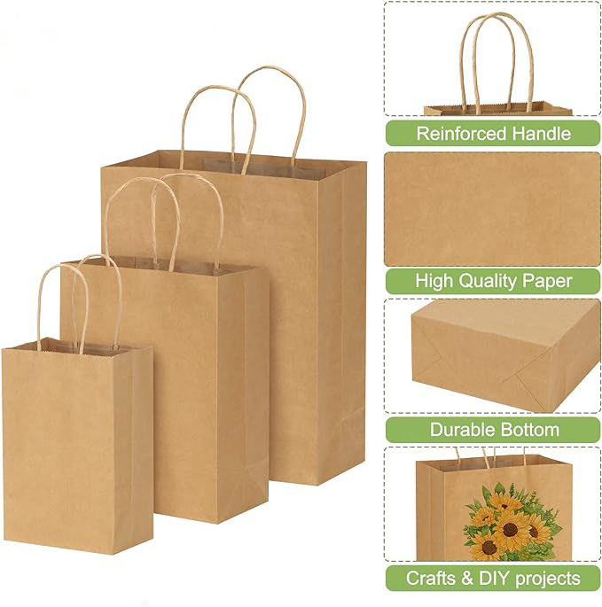 Brown Paper Bags with Handles Mixed Size Gift Bags Bulk Kraft Paper for Business Shopping Retail Merchandise Bags