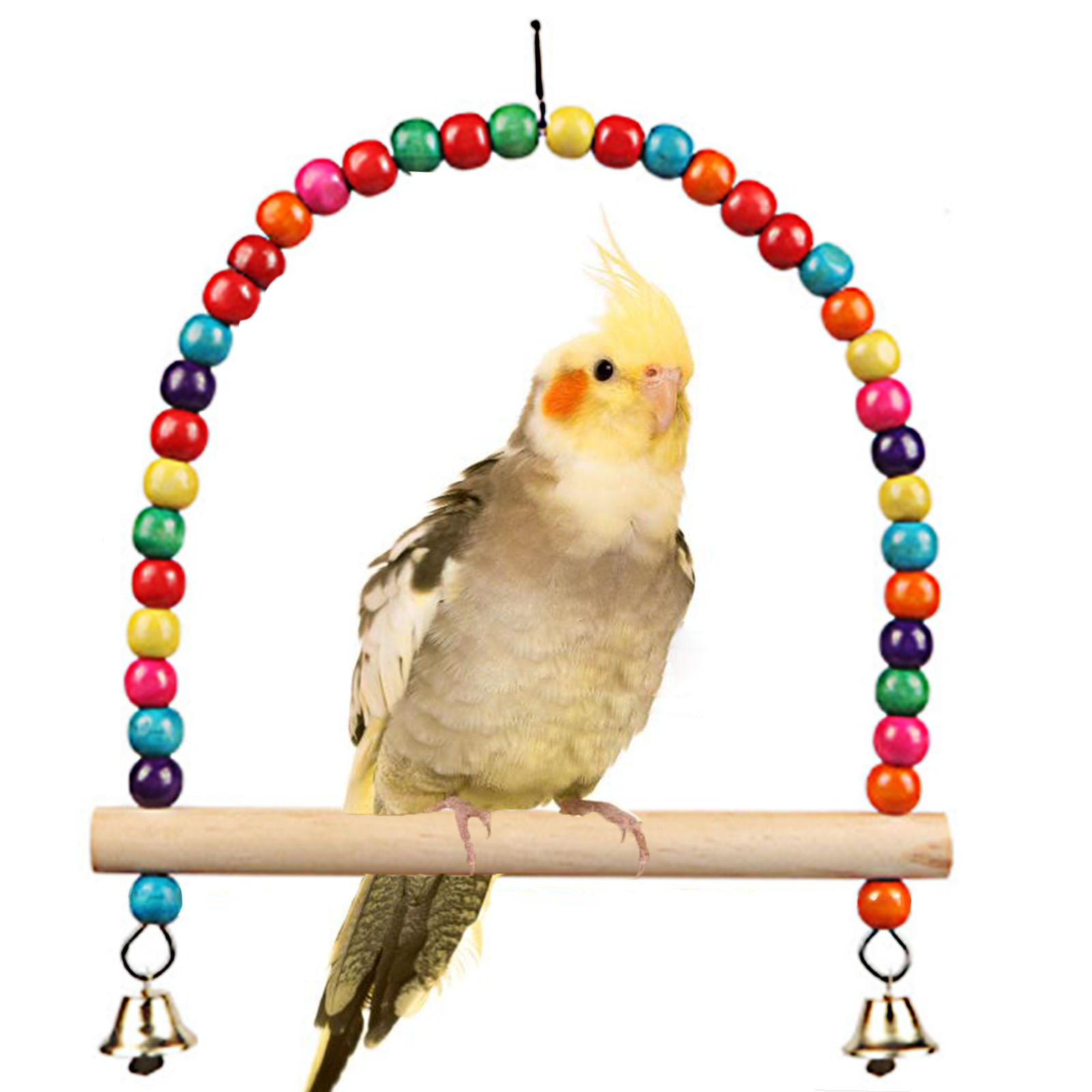 Small Bird Swing Toys, Colorful Wooden Bead Hanging Swing for Small Birds Parakeet Budgie Conure Finch Canary