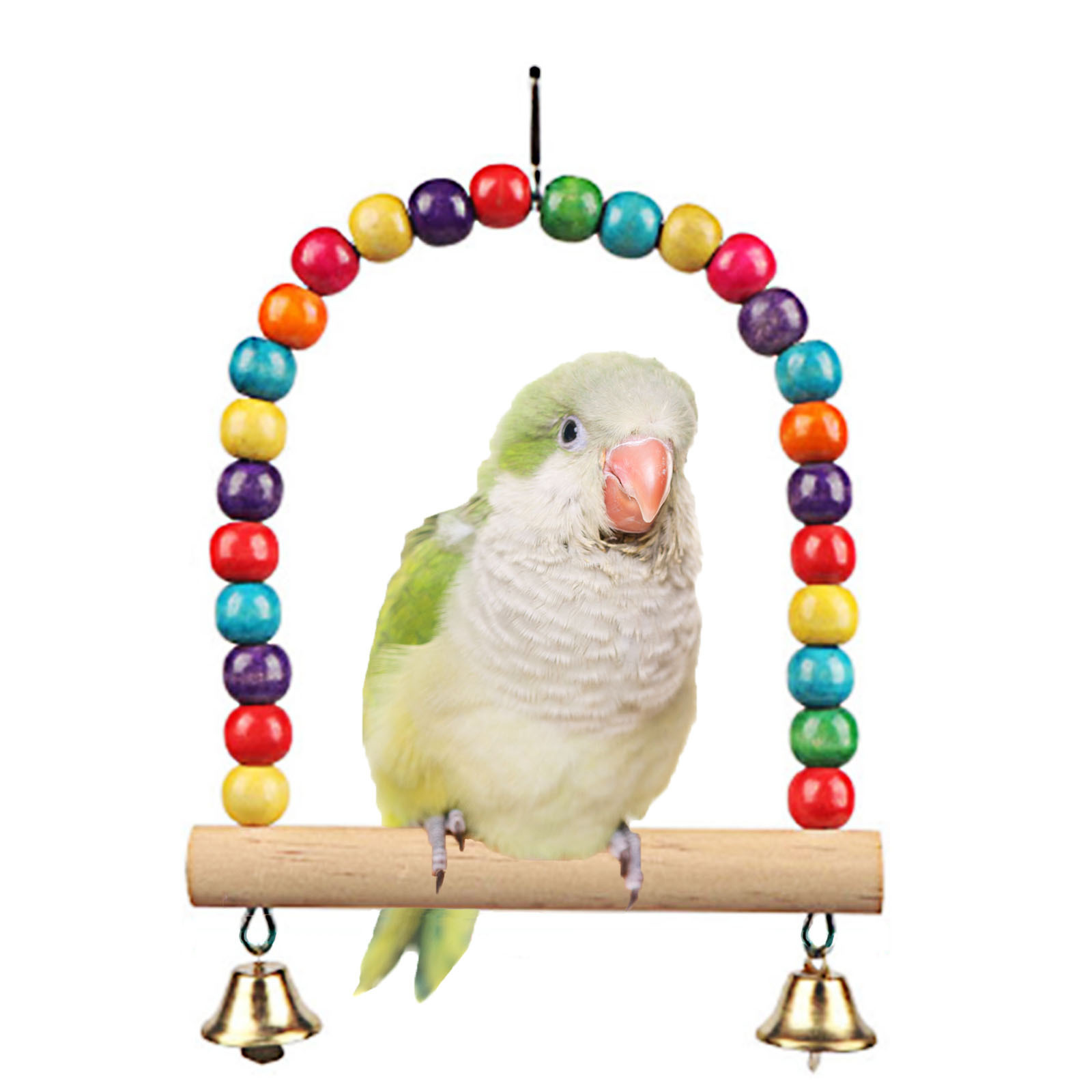 Small Bird Swing Toys, Colorful Wooden Bead Hanging Swing for Small Birds Parakeet Budgie Conure Finch Canary