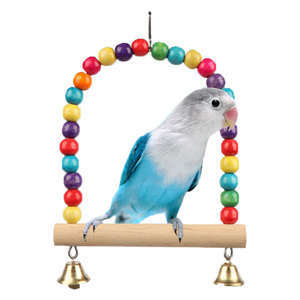 Small Bird Swing Toys, Colorful Wooden Bead Hanging Swing for Small Birds Parakeet Budgie Conure Finch Canary