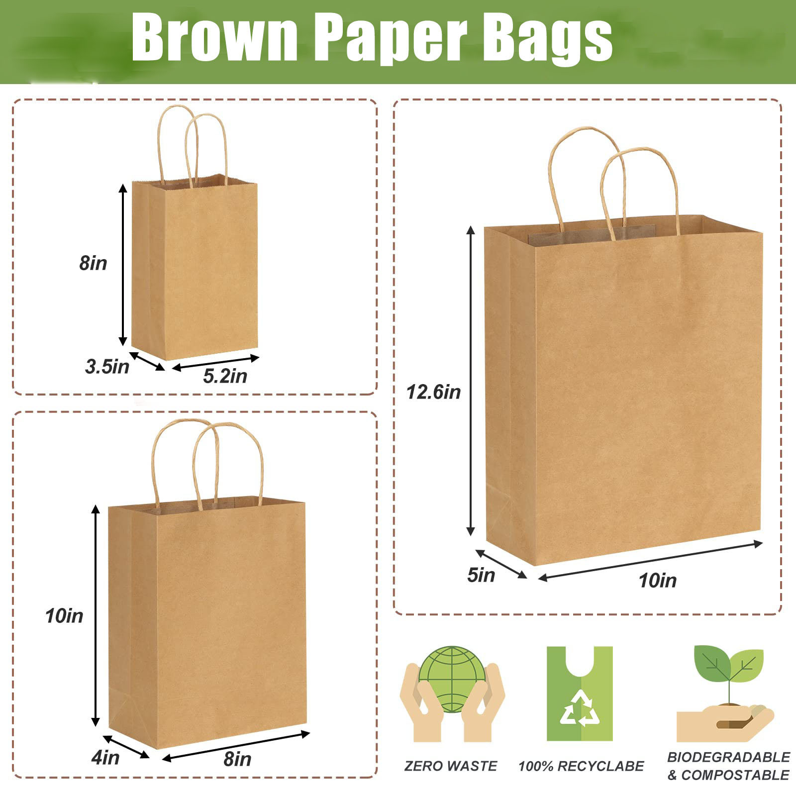 Brown Paper Bags with Handles Mixed Size Gift Bags Bulk Kraft Paper for Business Shopping Retail Merchandise Bags