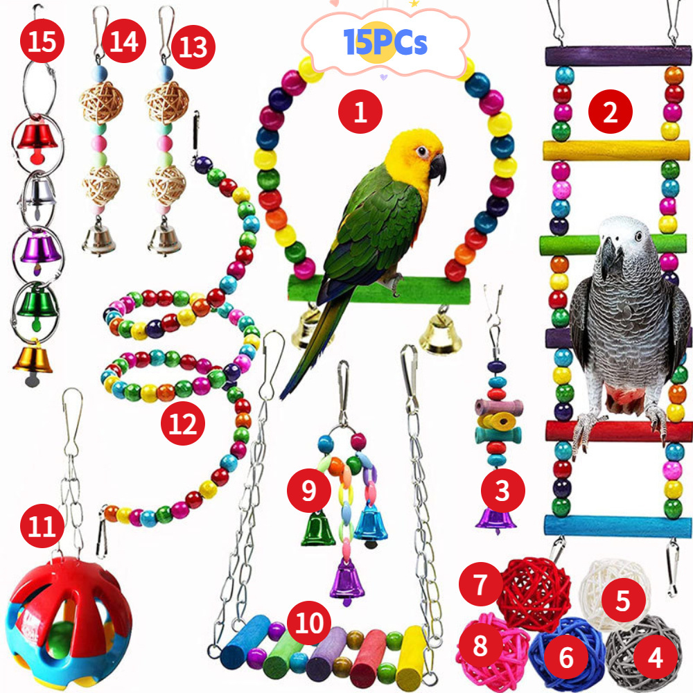 Bird Budgie Cage Swing Chewing Colorful Toys Standing Hanging Hammock Perch Climbing Ladder Parrot Cage Toys for Small Parrots