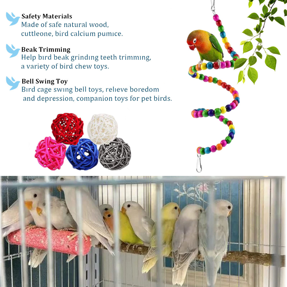 Bird Budgie Cage Swing Chewing Colorful Toys Standing Hanging Hammock Perch Climbing Ladder Parrot Cage Toys for Small Parrots