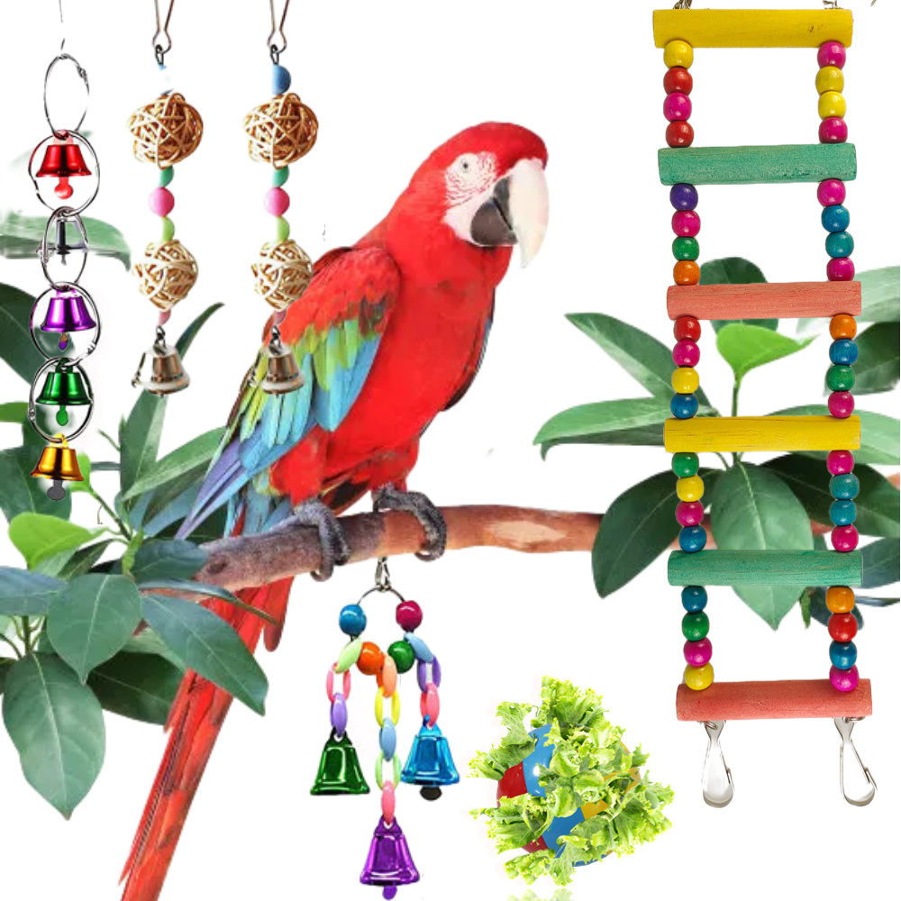 Bird Budgie Cage Swing Chewing Colorful Toys Standing Hanging Hammock Perch Climbing Ladder Parrot Cage Toys for Small Parrots