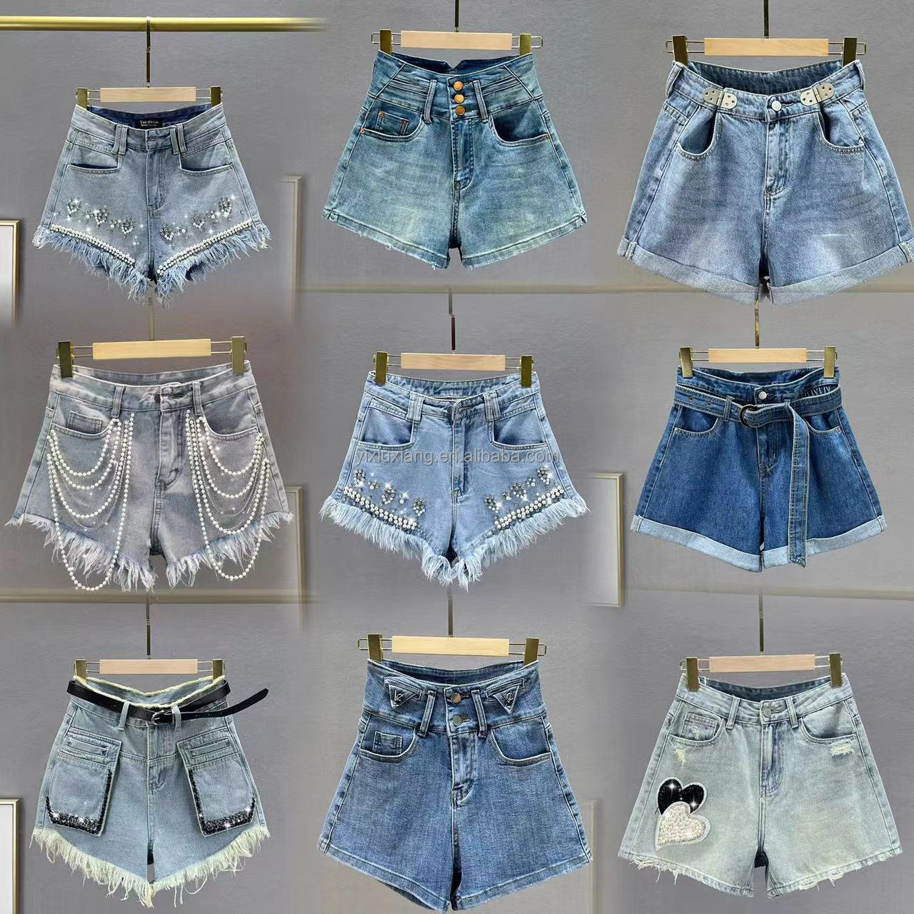 Wholesale women's short denim shorts with printed, split and tight styles