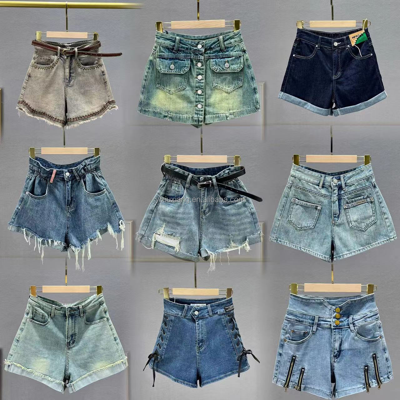 Wholesale women's short denim shorts with printed, split and tight styles