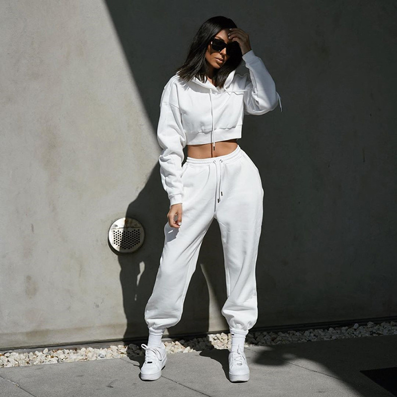 Women Casual Two Piece Sweat Set Hoodie Crop Tops Sweatshirt High Waist Long Harem Pants Jogger Hoodies Suit Outfits Tracksuit