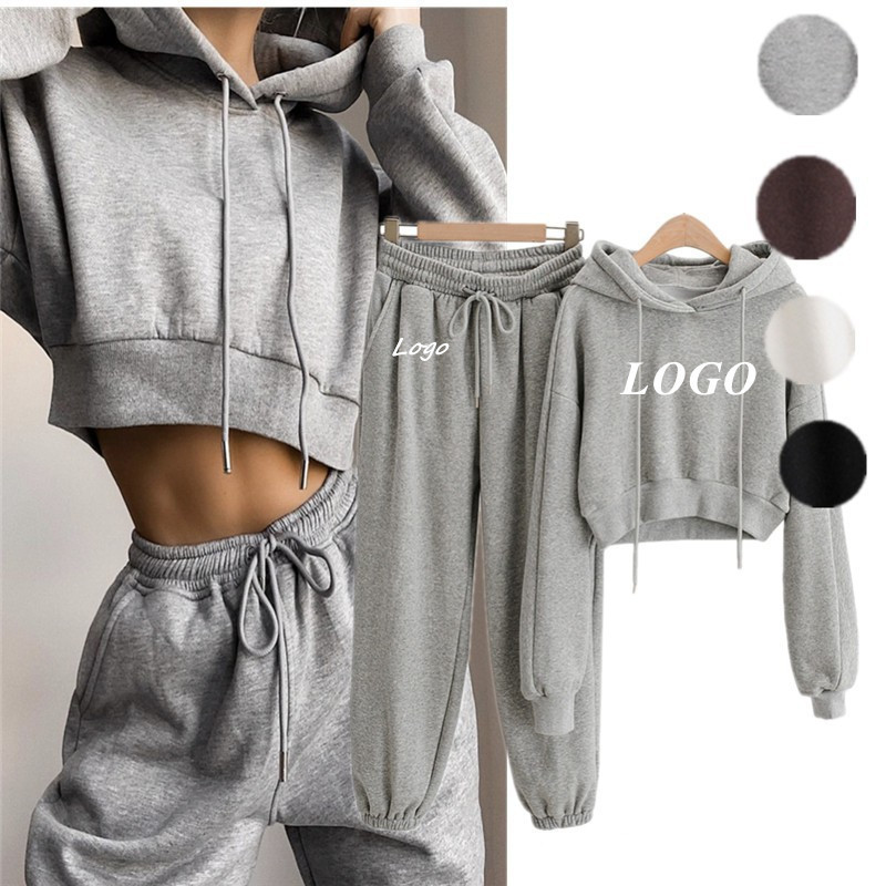 Women Casual Two Piece Sweat Set Hoodie Crop Tops Sweatshirt High Waist Long Harem Pants Jogger Hoodies Suit Outfits Tracksuit