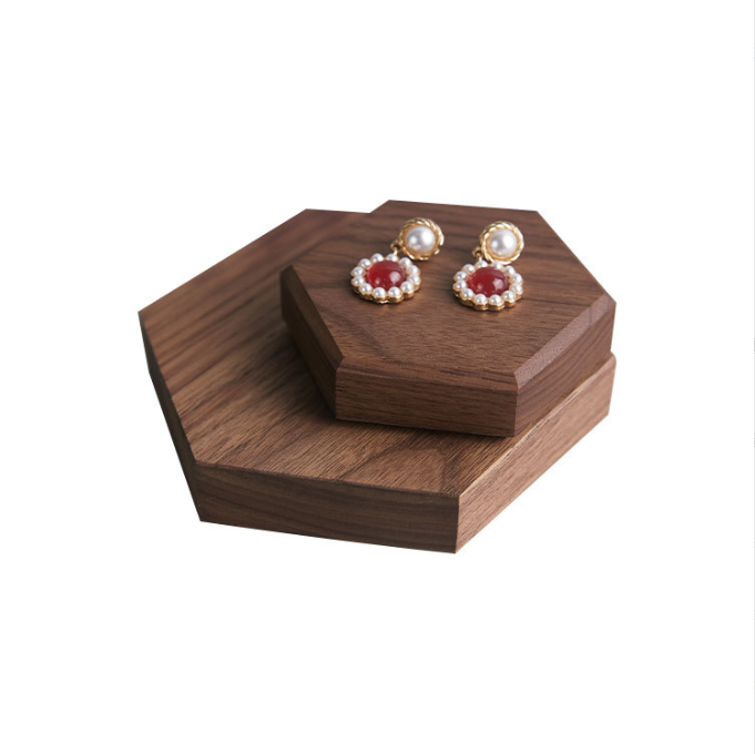 Black Walnut Solid Wood Ring Holder Geometric Hexagonal Jewelry Display Props Necklace Earrings Earstuds Display Bracelet Frame