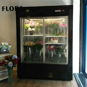 Commercial Upright Double Glass Door Display Cooler  for Flower Shop