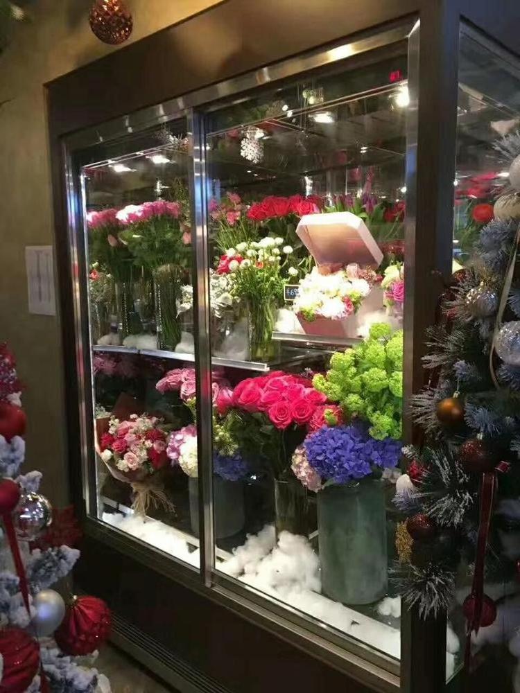 Commercial Upright Double Glass Door Display Cooler  for Flower Shop