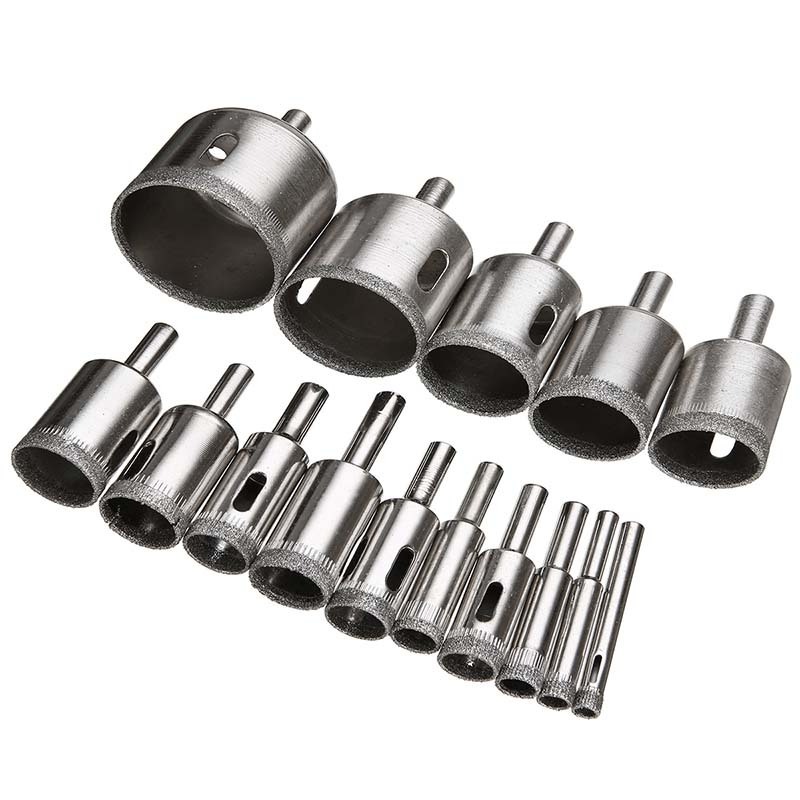 15 pcs Diamond Coated Drill Bit Set Tile Marble Glass Ceramic Hole Saw Drilling Bits For Power Tools 6mm-50mm