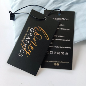 Wholesale Custom Design Garment Hangtag Black Thick Paper String Hang Tags Clothes Logo Branded Swing Tickets 800g