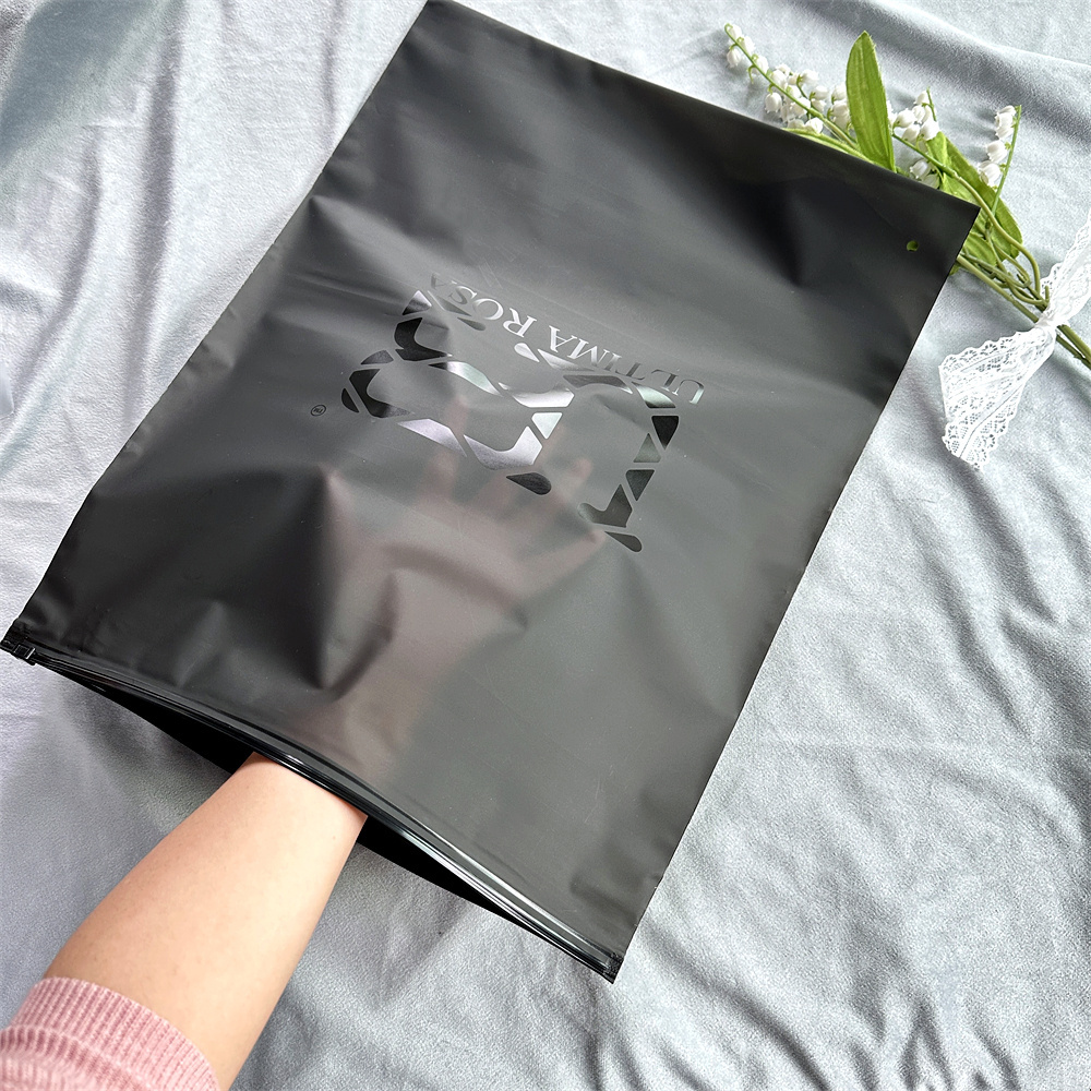 Wholesale Custom Plastic Packaging Bag Black Zipper Frosted Bag For Clothing Brand Logo Reusable Ziplock Bags Pouch