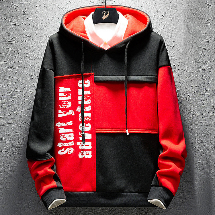 Top Quality OEM Custom Patchwork Men Two Tone Hoodies Two Tone Color Match Premium Hoodie