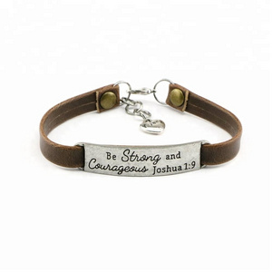 Yiwu Factory Inspiration Bracelet Leather Cuff Bracelet With Engraved Metal Plate For Gift