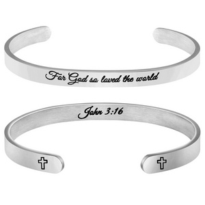 Joycuff  Hot Sale Stainless Steel Scripture Cross Bracelets For Men Unisex Faith Christian Silver Bangle Jewelry