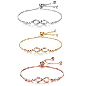 18K Gold Plated Fashion Jewelry Luxurious Crystal Bracelet Women Adjustable Infinity Charm Personalized Gift