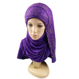 Rhinestone Hotfix Solid Color Jersey Lycra Material Muslim Hijab Plain Color Arab Shawl Wholesale Hijab With Stones