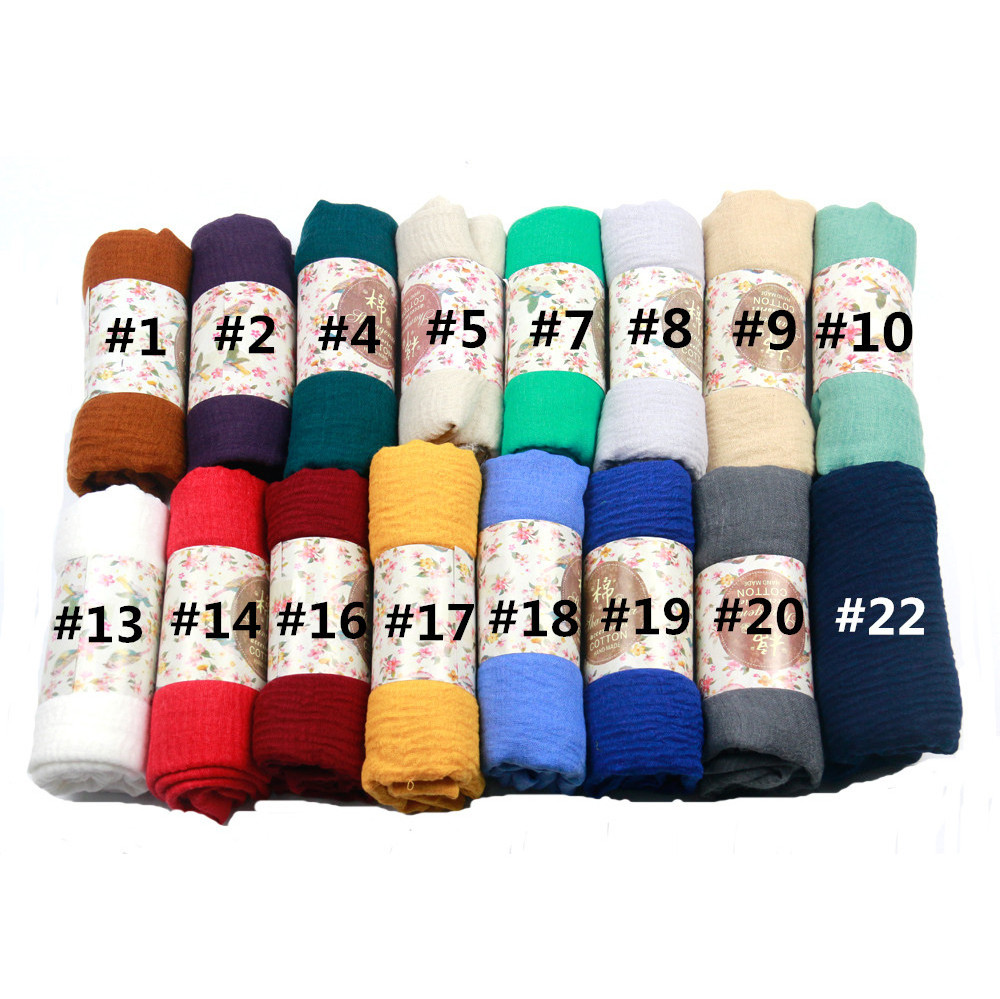 2021 New Style Plain Fashionable 64 Colors Crinkle Cotton Women african Muslim Hijab Scarf And Shawls For Ladies 90*180Cm