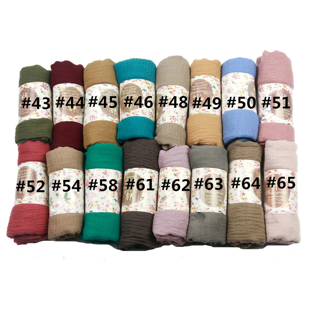 2021 New Style Plain Fashionable 64 Colors Crinkle Cotton Women african Muslim Hijab Scarf And Shawls For Ladies 90*180Cm