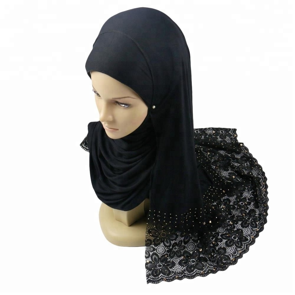 100% cotton single jersey 180gsm sequined and pearl head scarf of Muslim hijab scarf