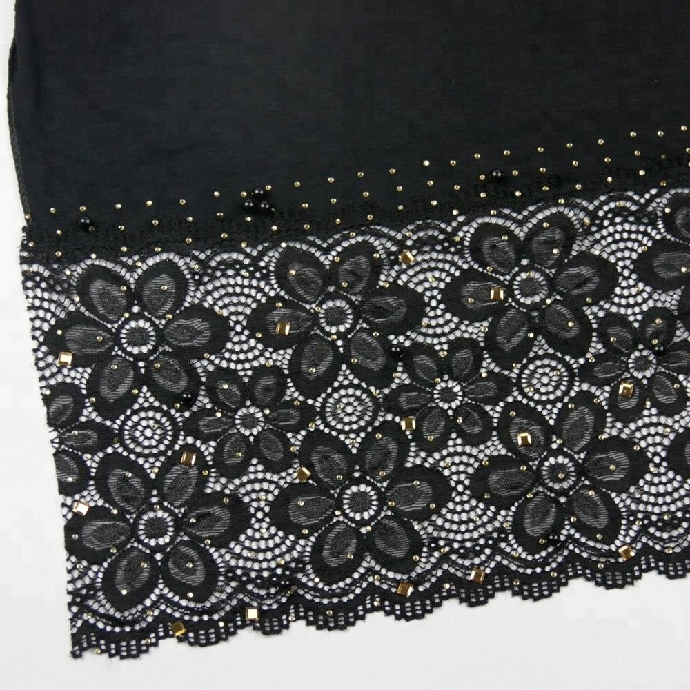 100% cotton single jersey 180gsm sequined and pearl head scarf of Muslim hijab scarf