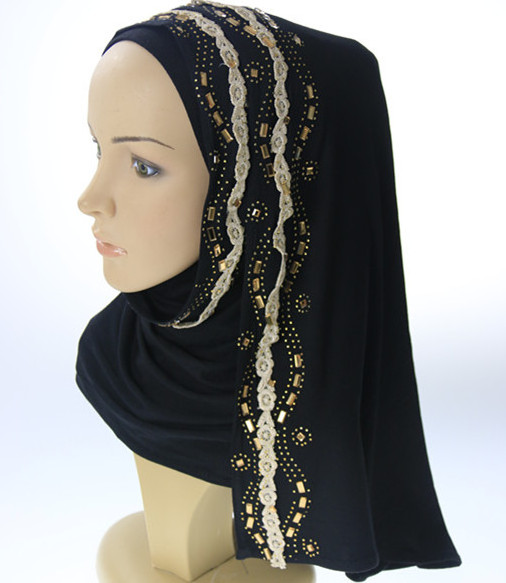 Timett 95% Cotton 5% Spandex 50*160cm Hot Sexy Fashion Scarves Yemen Muslim Hijab Scarf Elegant Women Nude Rhinestone Scarf