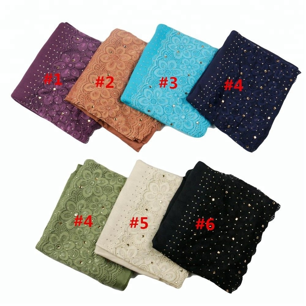 100% cotton single jersey 180gsm sequined and pearl head scarf of Muslim hijab scarf