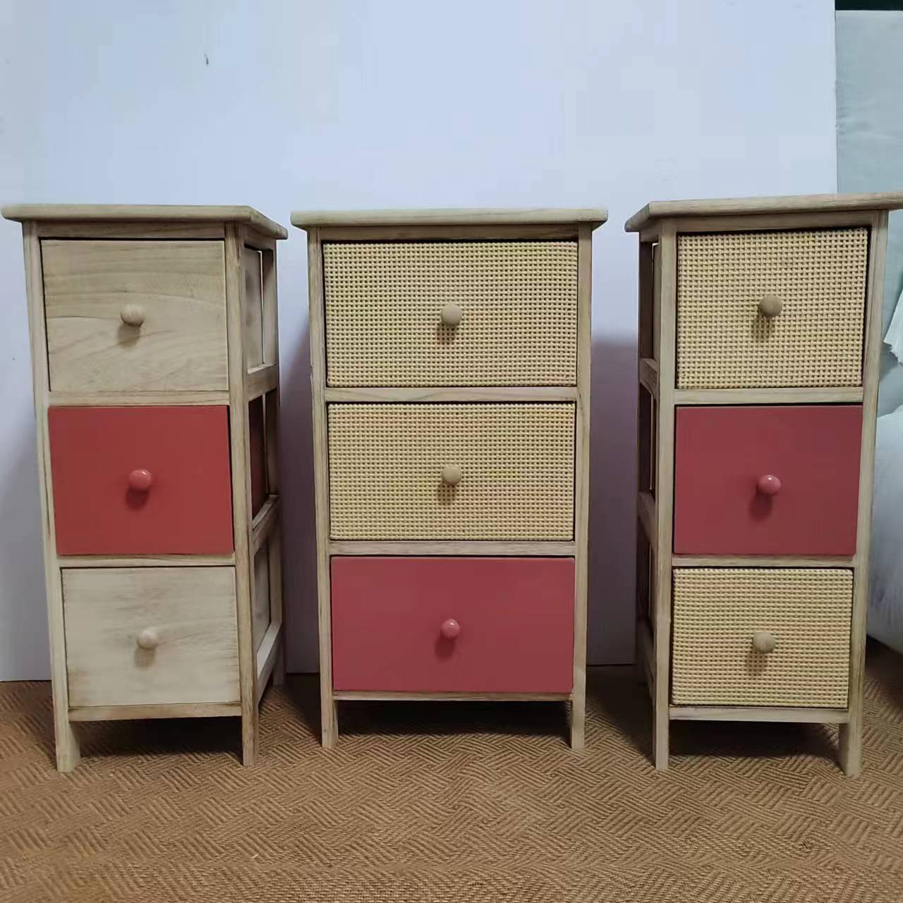 3 Drawers Wooden Kitchen Cupboard Cabinet Solid Wood Side Bedside Tables