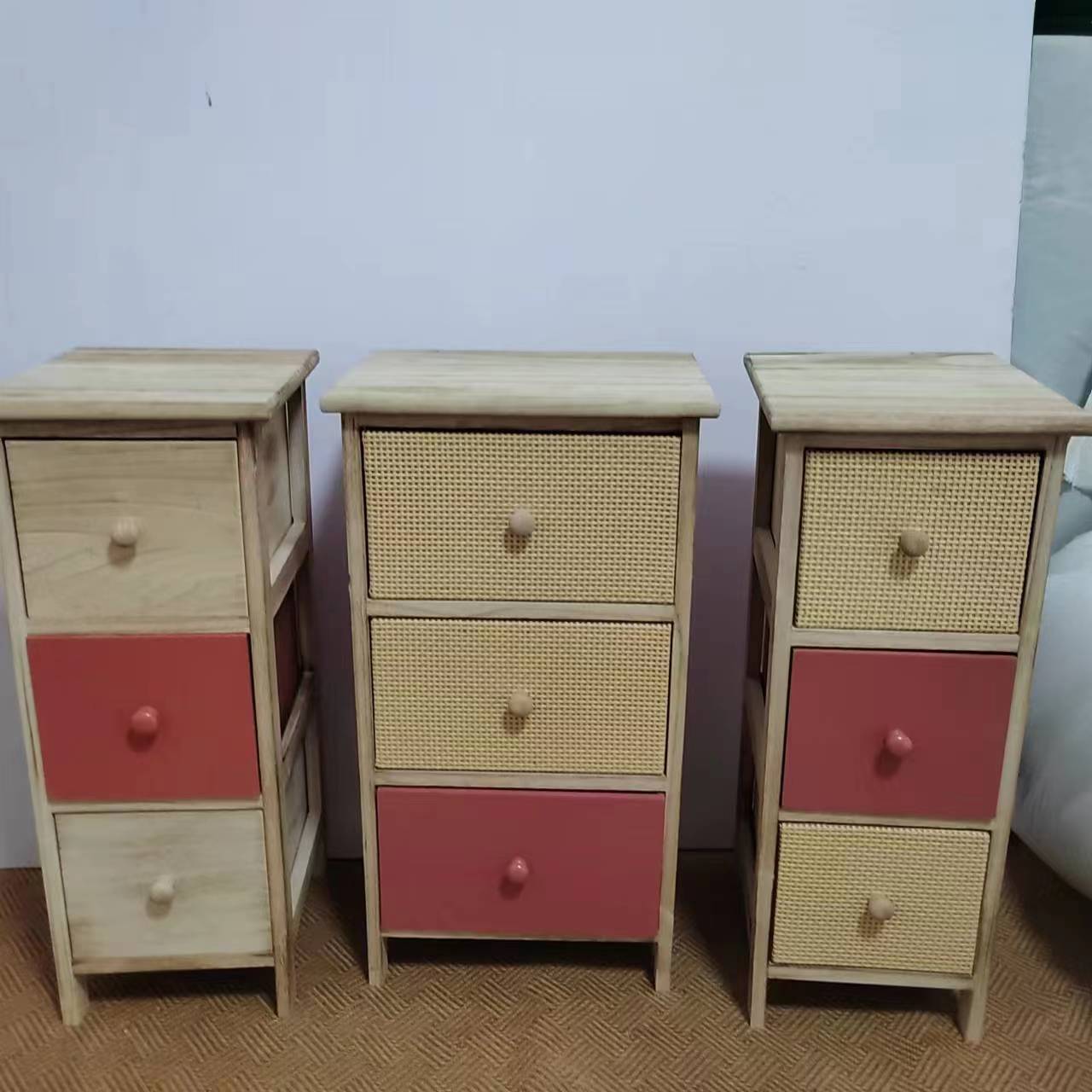 3 Drawers Wooden Kitchen Cupboard Cabinet Solid Wood Side Bedside Tables