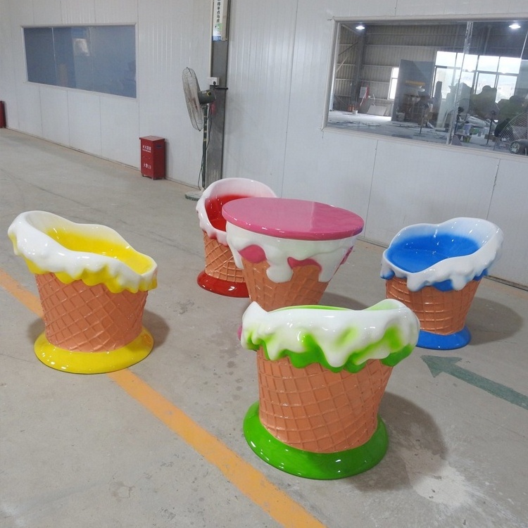 Hebei Outdoor fiberglass ice cream table and chair decoration sculpture crafts