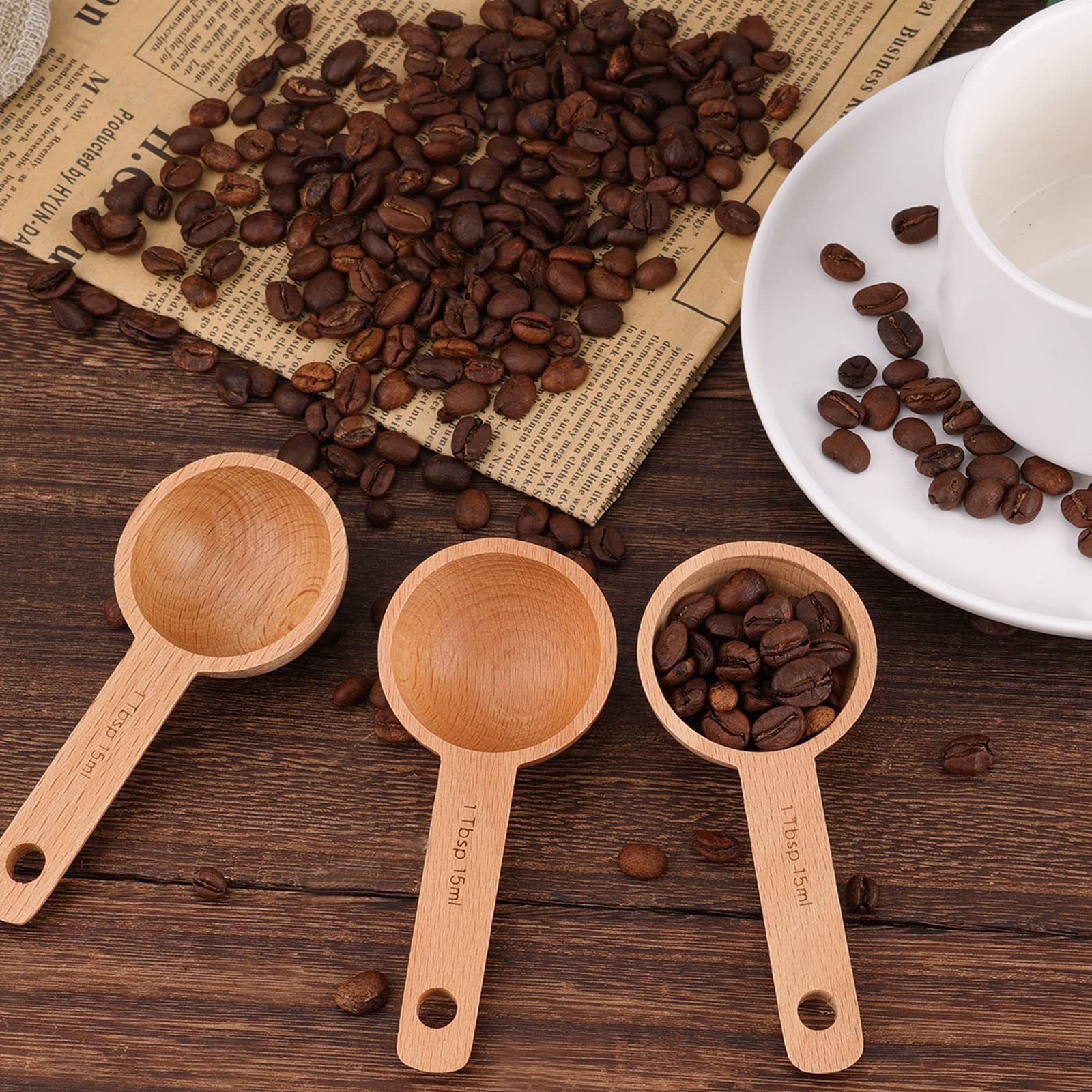 Wholesale Wood Coffee Scoops in Beech Measuring Spoons Set Ground Coffee Scoop 1/2 Tablespoon Tea Spoon