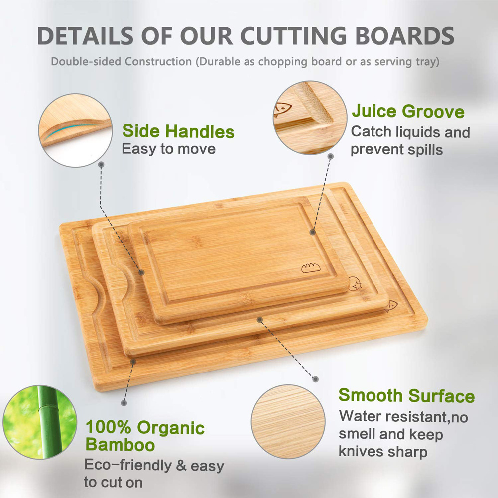 Factory Customization Large Bamboo Cutting Board Set and Utensils Set with Juice Chopping block