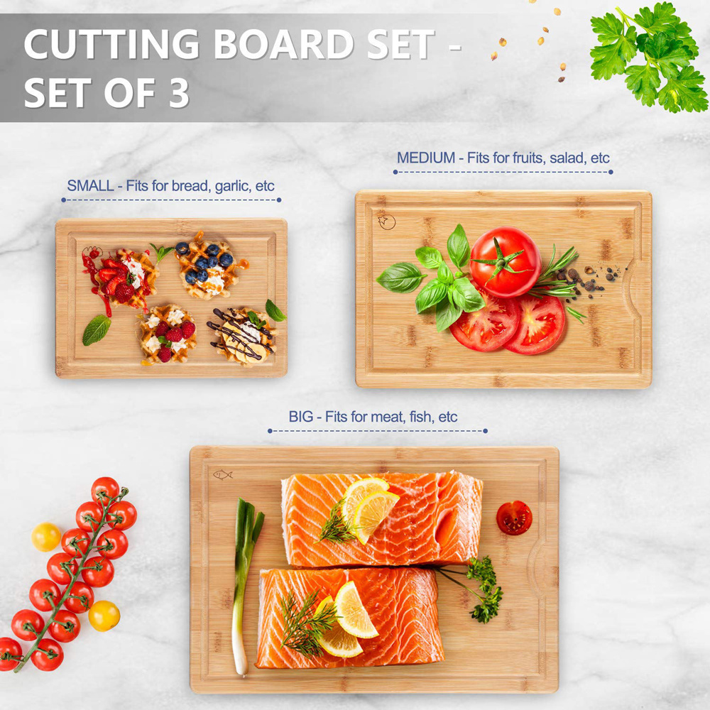 Factory Customization Large Bamboo Cutting Board Set and Utensils Set with Juice Chopping block