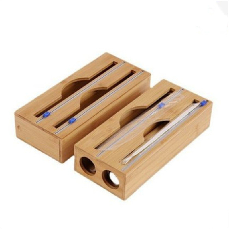 Wholesale Bamboo Foil Wrap Dispenser with Cutter Aluminum Foil Organizer Wax Paper Plastic Wrap Dispenser for Kitchen Drawer