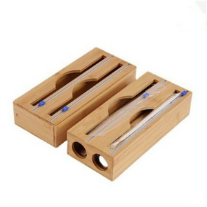 Wholesale Bamboo Foil Wrap Dispenser with Cutter Aluminum Foil Organizer Wax Paper Plastic Wrap Dispenser for Kitchen Drawer