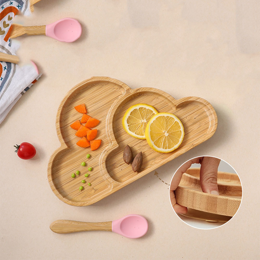 Baby Bamboo Suction Plates Set with Spoons & Fork Baby Food Dishes Feeding Set Custom Animal Plate Baby Feeding Plates