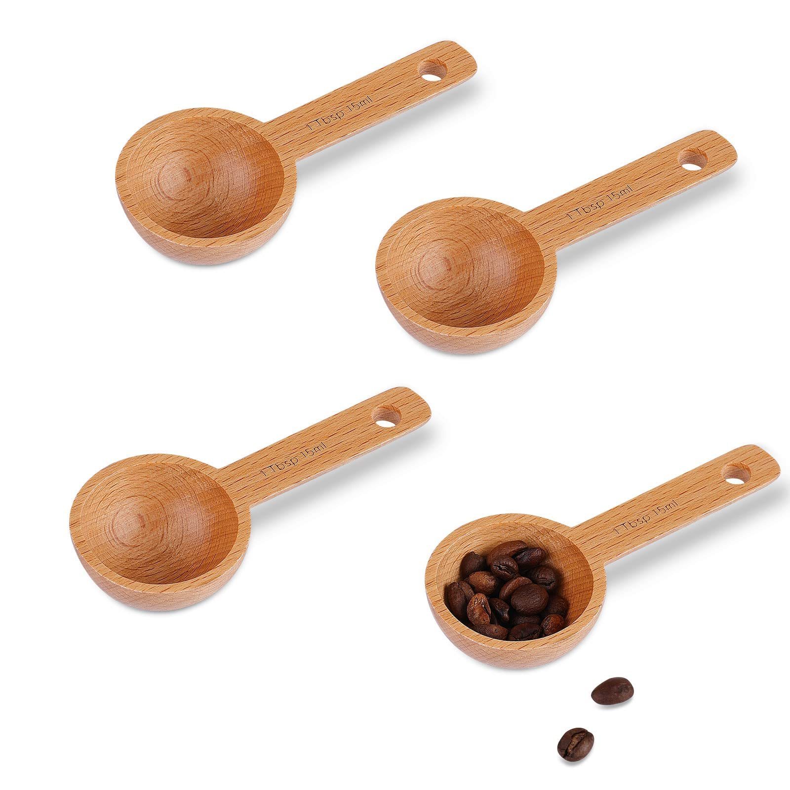 Wholesale Wood Coffee Scoops in Beech Measuring Spoons Set Ground Coffee Scoop 1/2 Tablespoon Tea Spoon