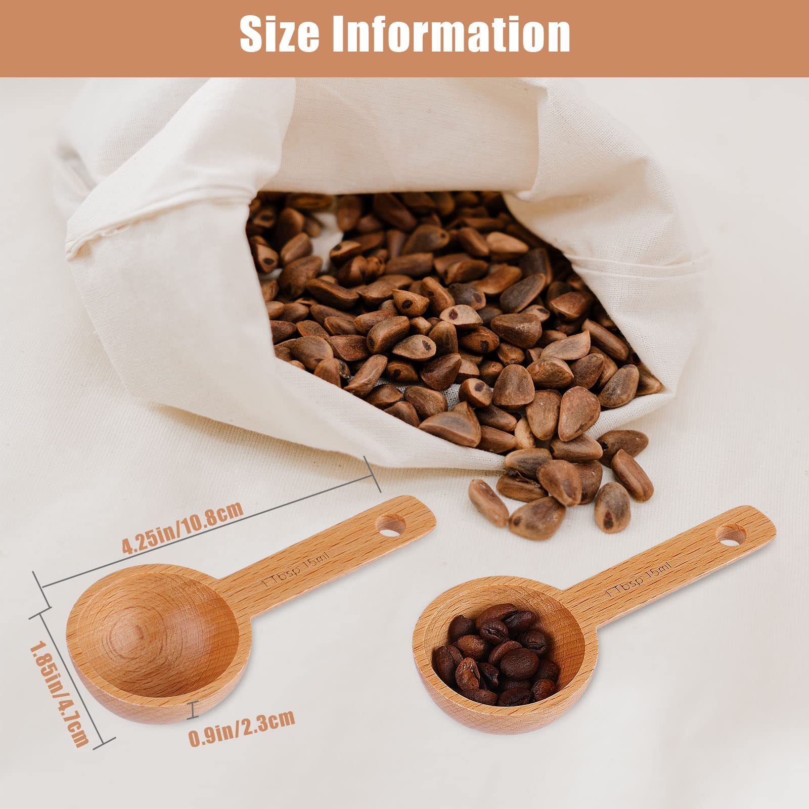 Wholesale Wood Coffee Scoops in Beech Measuring Spoons Set Ground Coffee Scoop 1/2 Tablespoon Tea Spoon