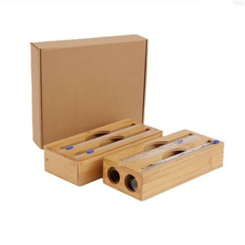 Wholesale Bamboo Foil Wrap Dispenser with Cutter Aluminum Foil Organizer Wax Paper Plastic Wrap Dispenser for Kitchen Drawer