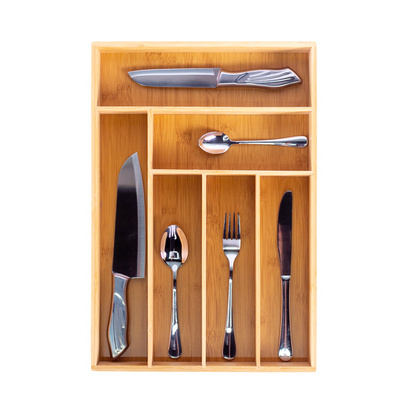 Expandable Bamboo Silverware Organizer - Kitchen Drawer Organizer, Utensil Holder - Drawer Organization and Storage in Kitchen,