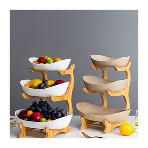 Strong Plastic Bamboo Wooden Storage Racks Two Layers Three Layers Fruit Tray Ceramic Fruit Dish Plate