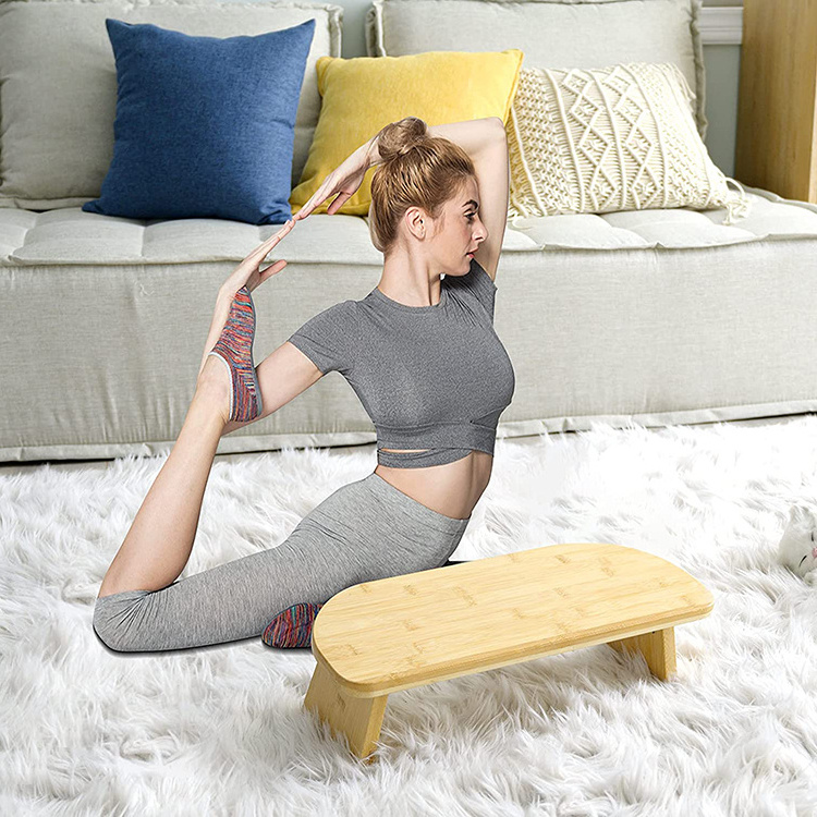 Bamboo Meditation Bench with Hinged Folding Legs Premium Kneeling Stool for Meditations Portable Folding Yoga Bench