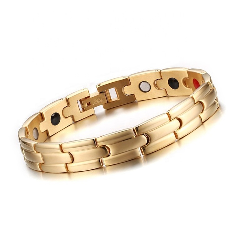 Stylish healthful power magnetic ion bracelet,Gold color magnetic healing bracelet